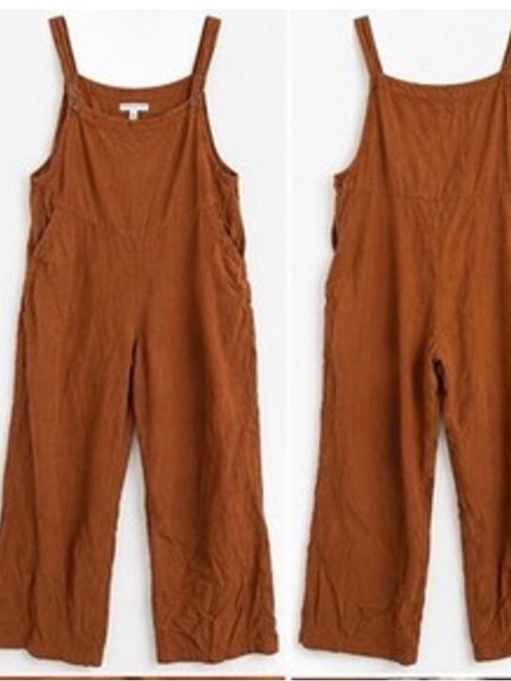 Earthbound Trading Co Linen Cotton Wide Leg Overalls Rust Brown Women’s Small